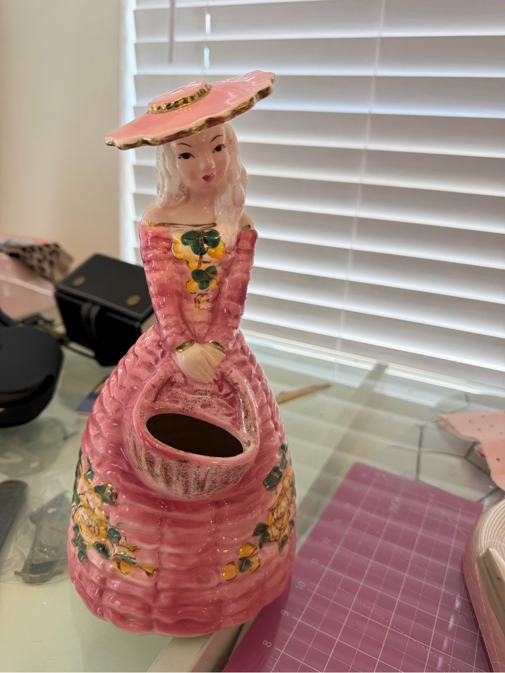 Pink Ceramic Lady Figurine Planter